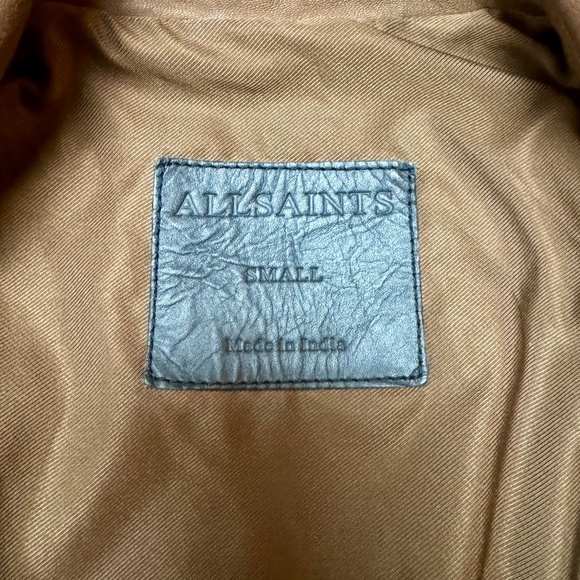 AllSaints Conroy Cognac Brown Lambskin Leather Moto Jacket (Men’s S) - Picture 3 of 8